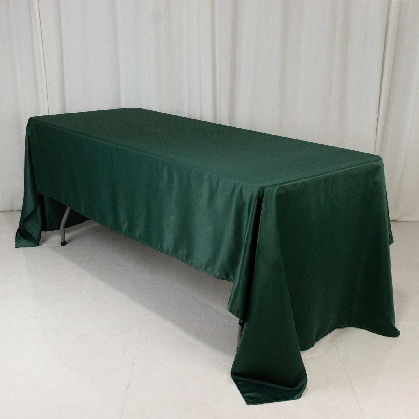 Lamour Satin 60"x126" Rectangle Tablecloth Hunter Emerald Green - Soft & Silk-Like Table Cover