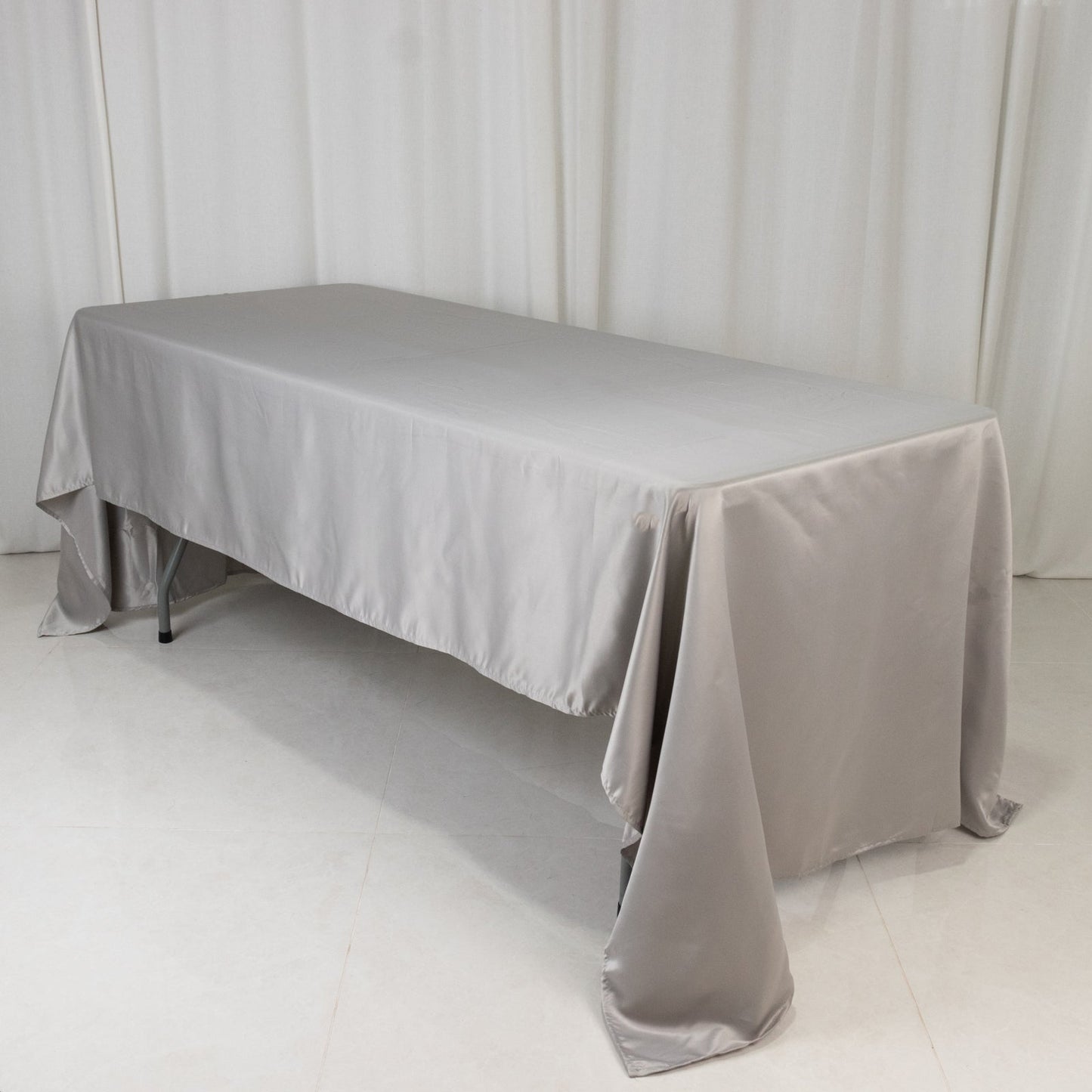 Lamour Satin 60"x126" Rectangle Tablecloth Silver - Soft & Silk-Like Table Cover