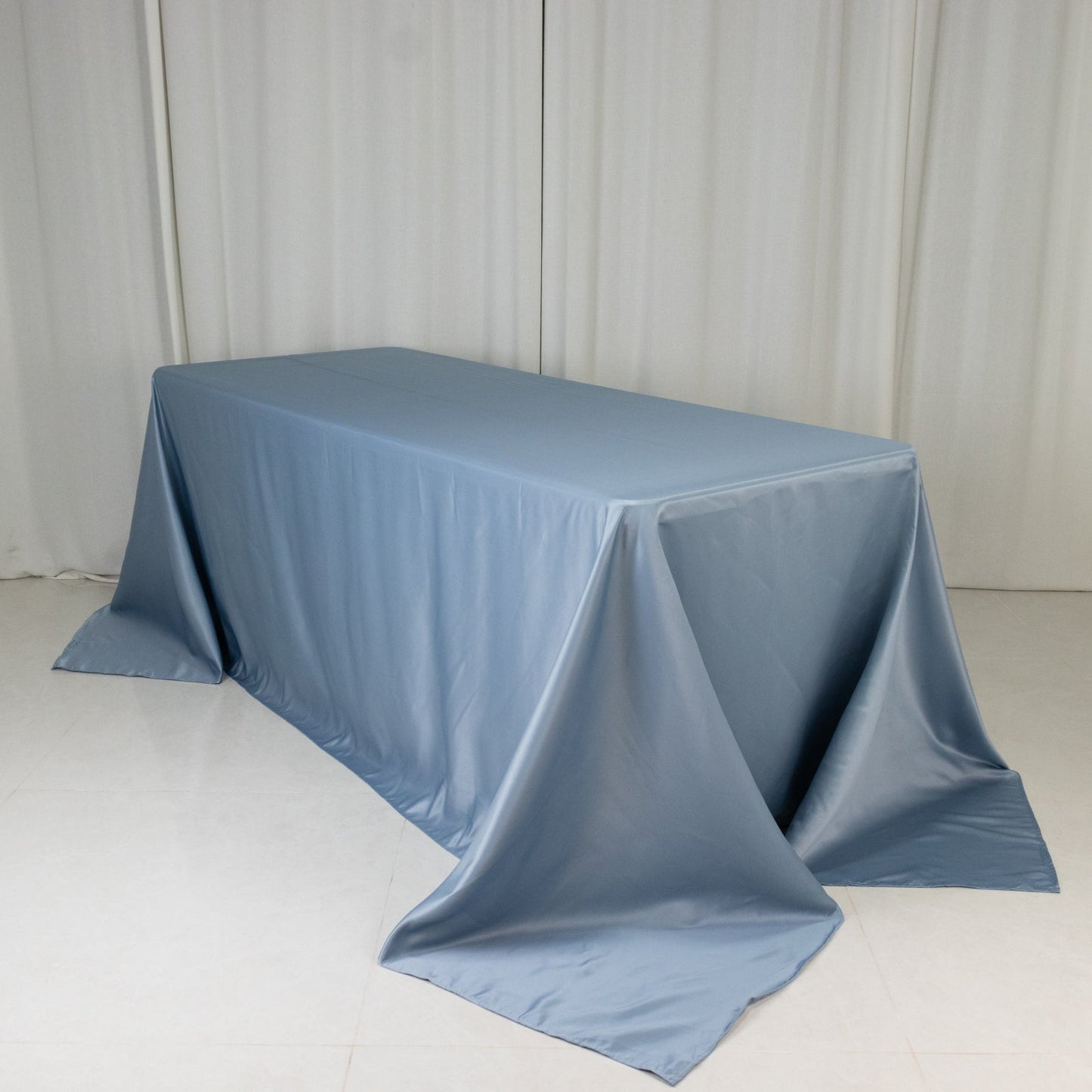 Lamour Satin 90"x132" Rectangle Tablecloth Dusty Blue - Soft & Silk-Like Seamless Table Cover