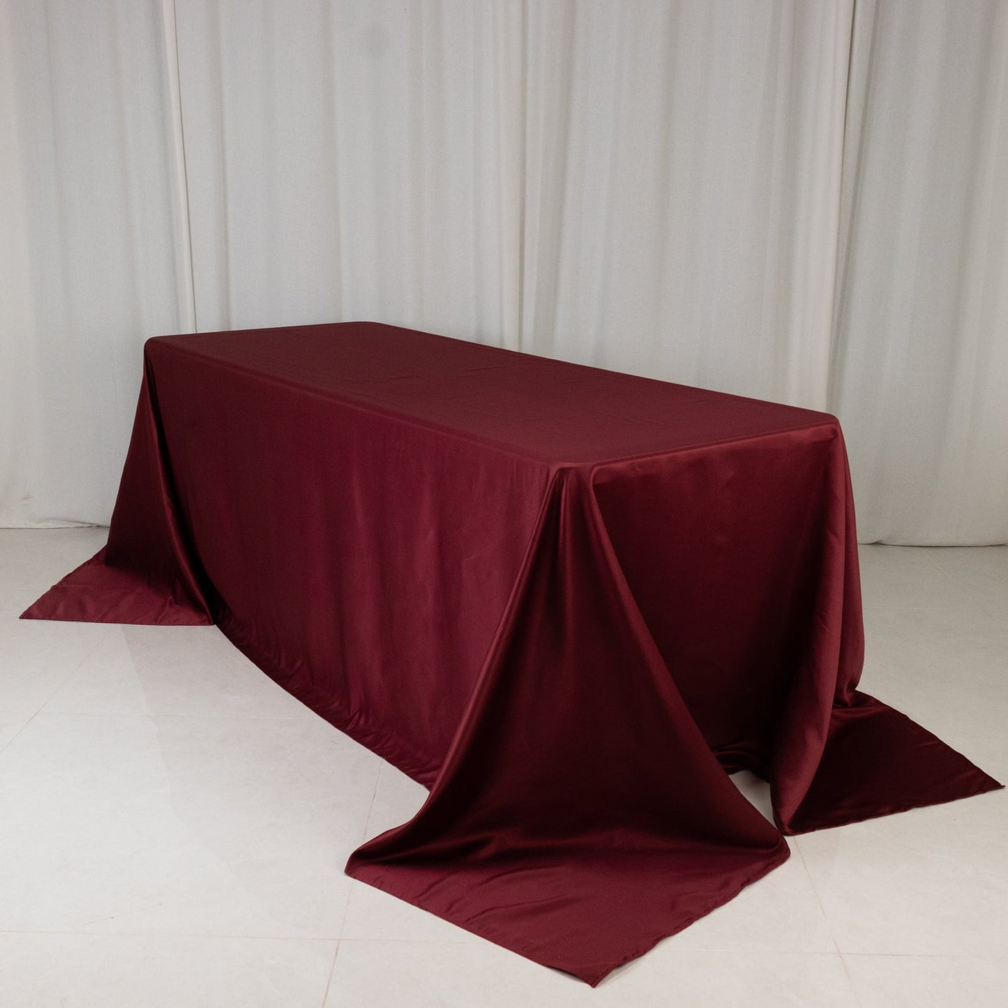 Lamour Satin 90"x132" Rectangle Tablecloth Burgundy - Soft & Silk-Like Seamless Table Cover