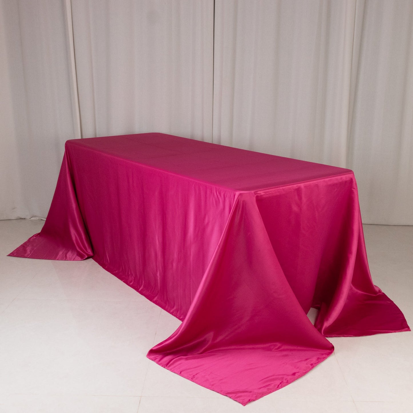 Lamour Satin 90"x132" Rectangle Tablecloth Fuchsia - Soft & Silk-Like Seamless Table Cover