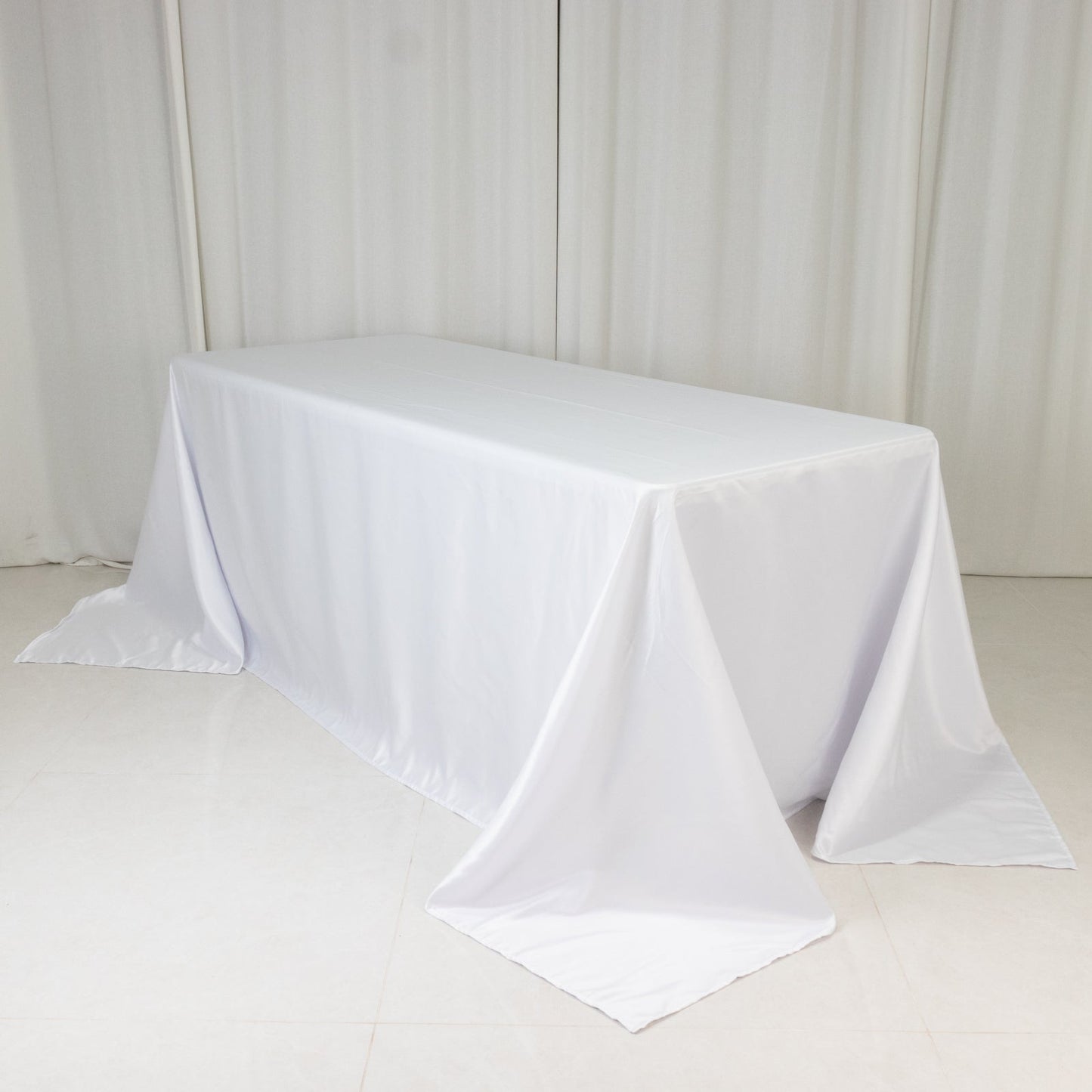 Lamour Satin 90"x132" Rectangle Tablecloth White - Soft & Silk-Like Seamless Table Cover for Weddings & Parties
