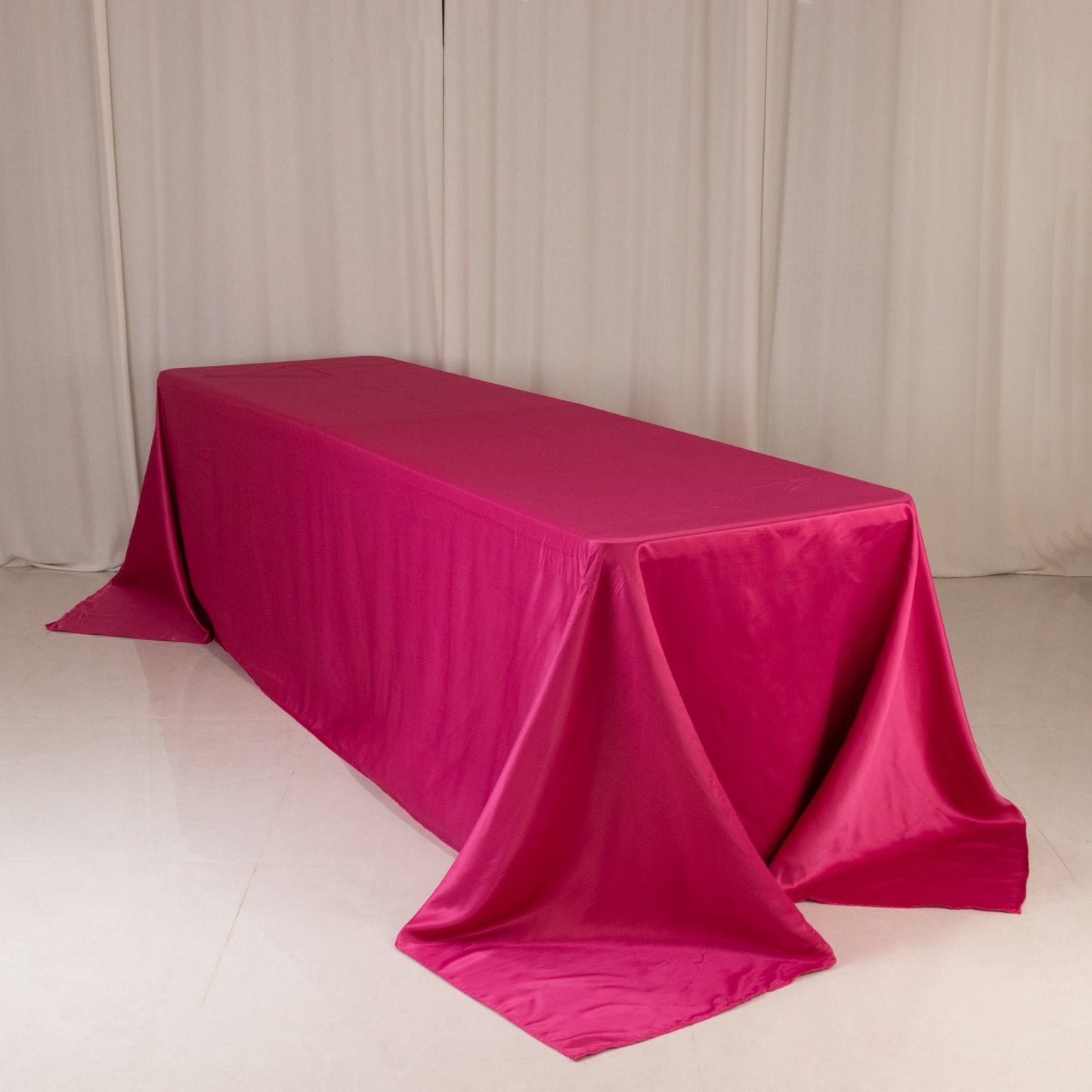 Lamour Satin 90"x156" Rectangle Tablecloth Fuchsia - Luxurious, Soft Seamless Table Cover