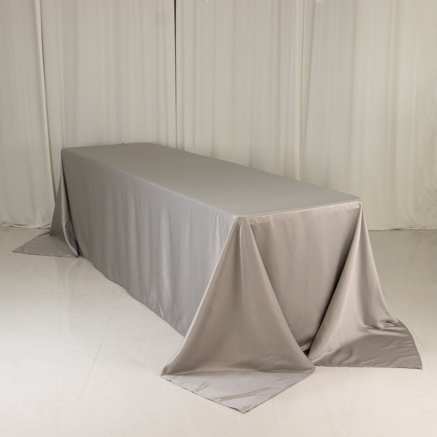 Lamour Satin 90"x156" Rectangle Tablecloth Silver - Luxurious, Soft Seamless Table Cover