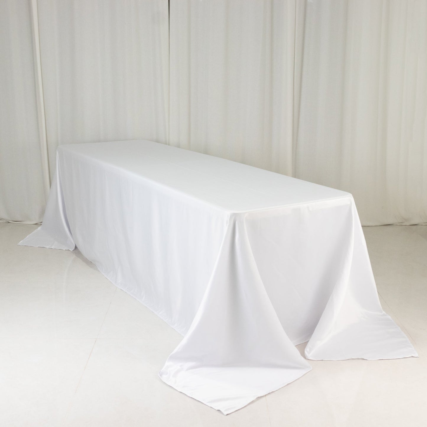 Lamour Satin 90"x156" Rectangle Tablecloth White - Luxurious, Soft Seamless Table Cover for Stylish Settings