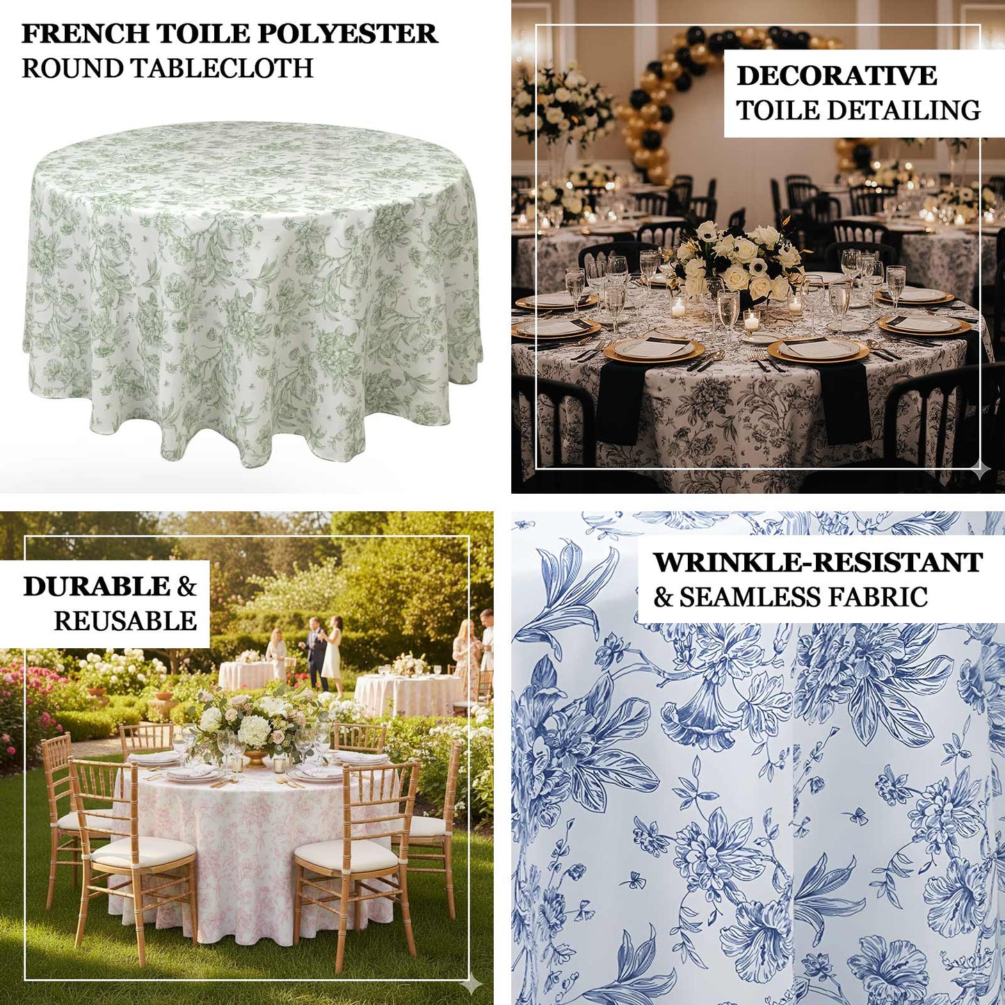 Polyester 108" Round Tablecloth White - Pink French Toile Pattern for Chic Weddings