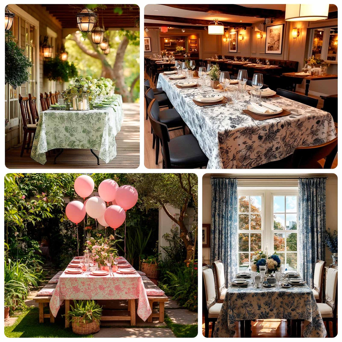 Polyester 60"x102" Rectangle Tablecloth White - Dusty Sage Green French Toile Pattern for Elegant Gatherings