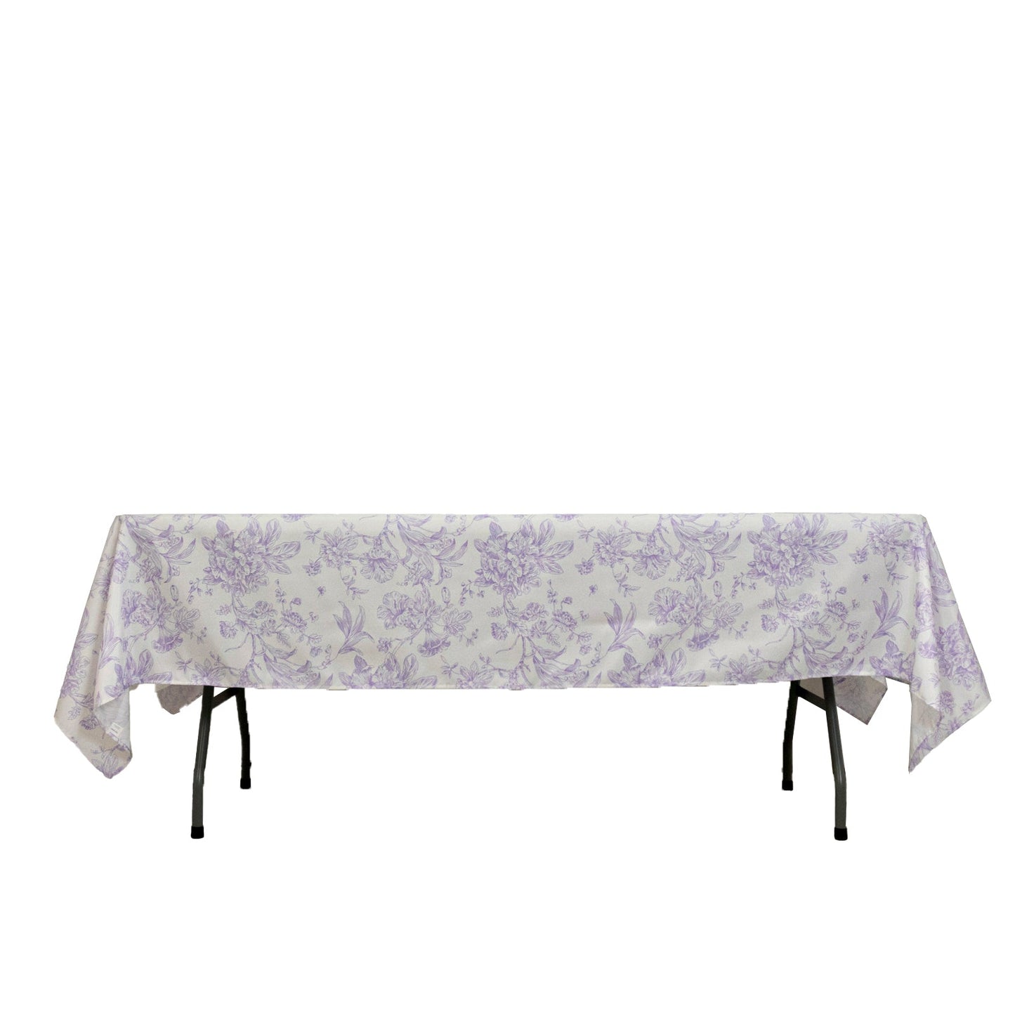 Polyester 60"x102" Rectangle Tablecloth White - Lavender Lilac French Toile Pattern for Elegant Gatherings