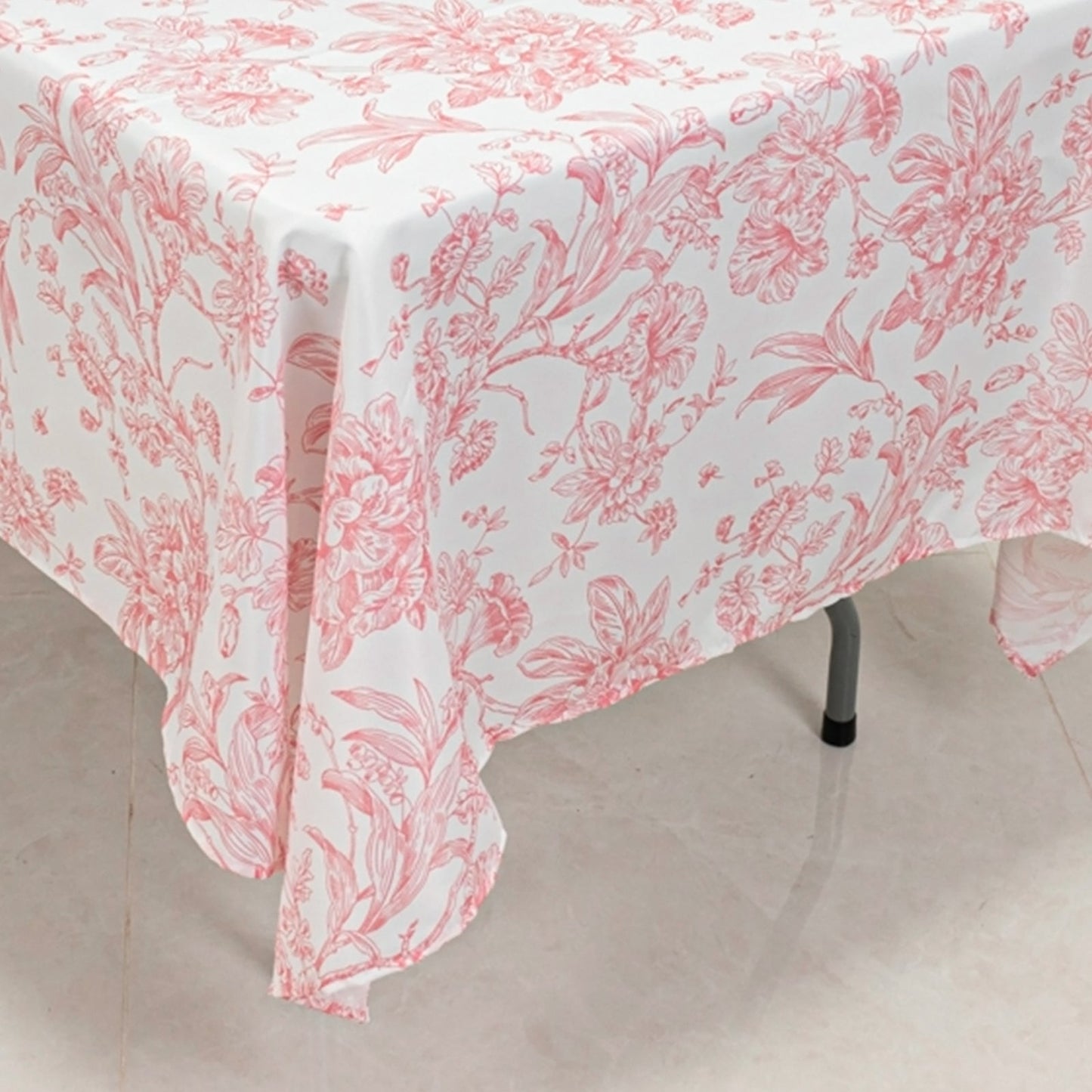 Polyester 60"x102" Rectangle Tablecloth White - Pink French Toile Pattern for Modern Occasions