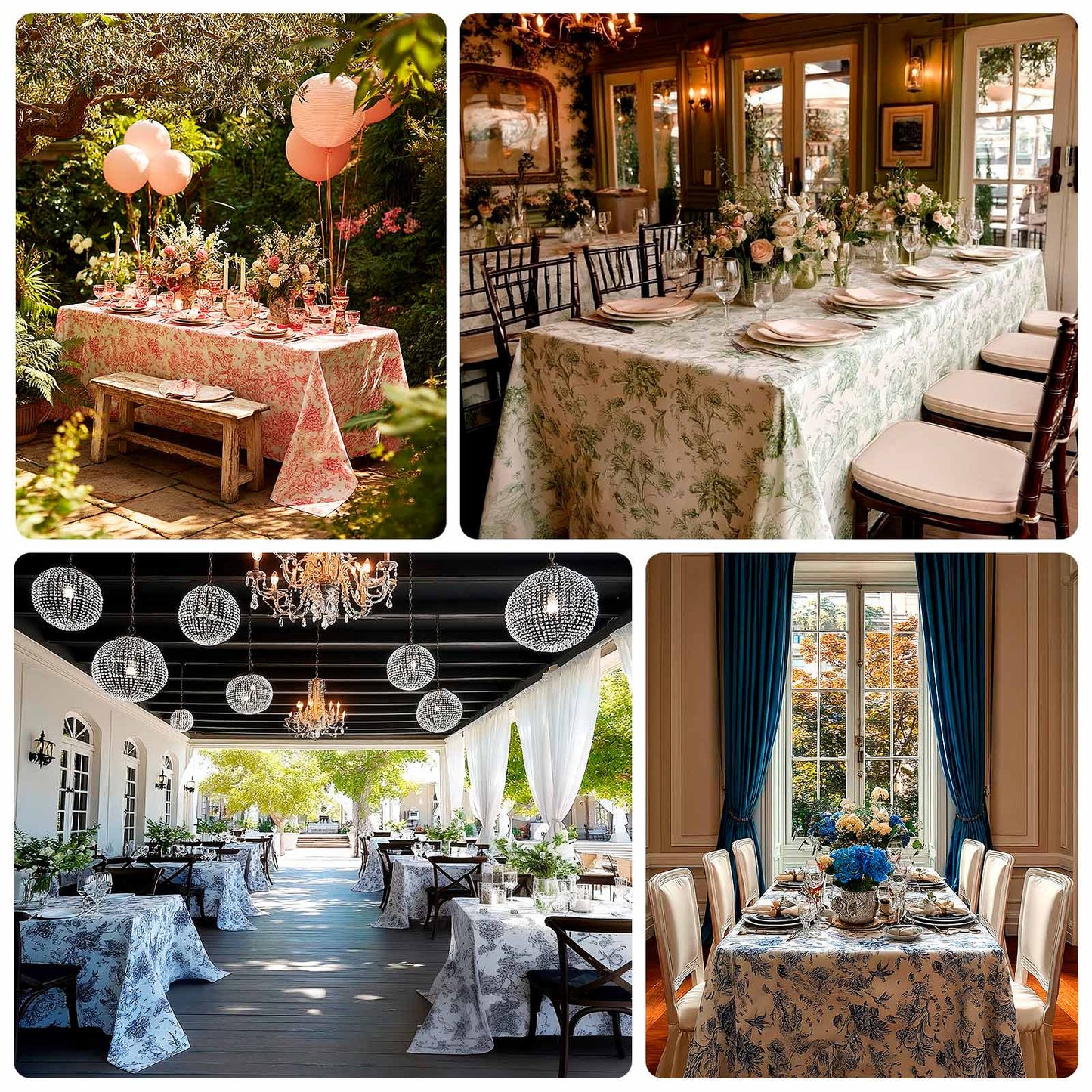 Polyester 90"x132" Rectangle Tablecloth White - Seamless Black French Toile Pattern for Formal Celebrations