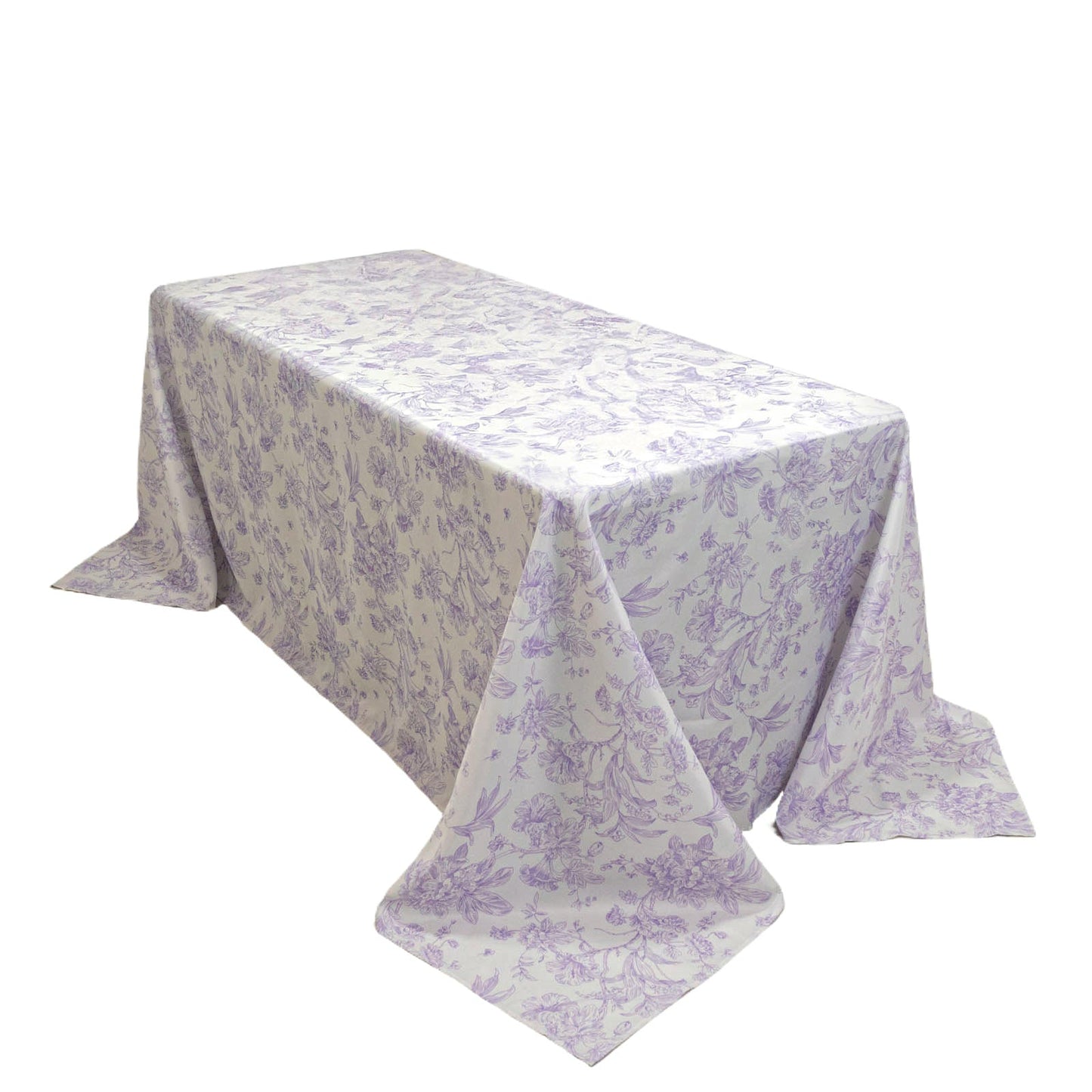 Polyester 90"x132" Rectangle Tablecloth White - Seamless Lavender Lilac French Toile Pattern for Formal Celebrations