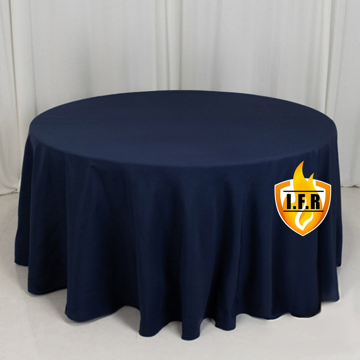 Fire Retardant Premium Polyester 120" Round Tablecloth Navy Blue - High-Performance Seamless Table Cover