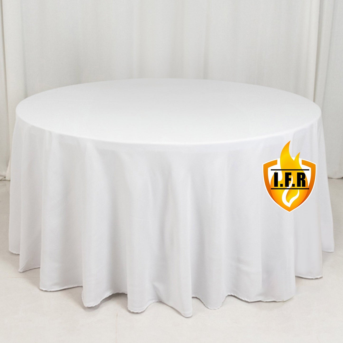 Fire Retardant Premium Polyester 120" Round Tablecloth White - Stylish High-Performance Seamless Table Cover for Large Gatherings