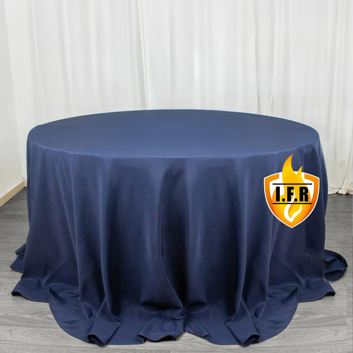 Fire Retardant Premium Polyester 132" Round Tablecloth Navy Blue - High-Performance Seamless Table Cover