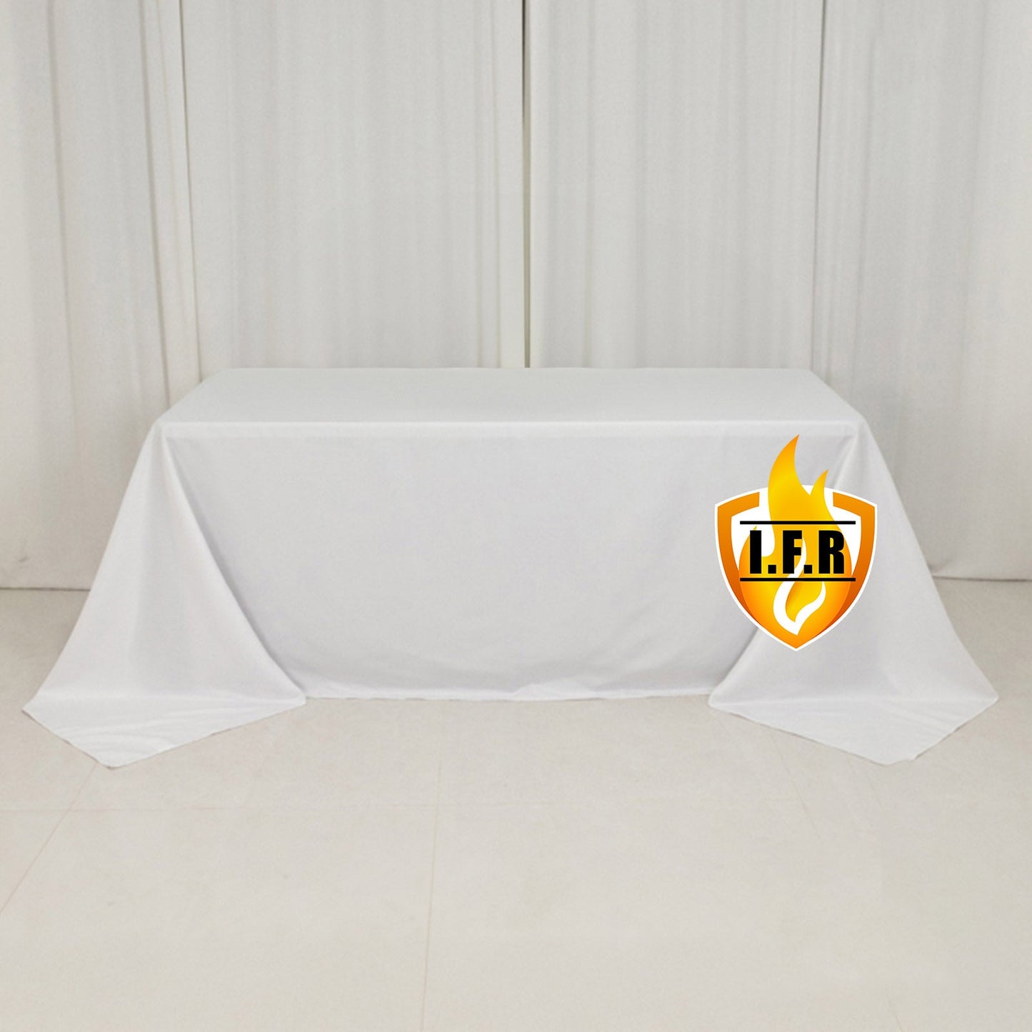 Fire Retardant Premium Polyester 90"x132" Rectangular Tablecloth White - Stylish High-Performance Seamless Table Cover for Large Gatherings