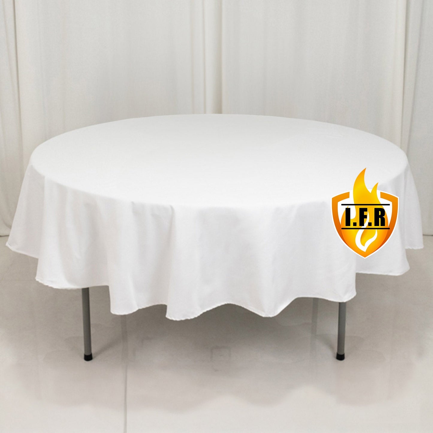 Fire Retardant Premium Polyester 90" Round Tablecloth White - Stylish High-Performance Table Cover for Large Gatherings
