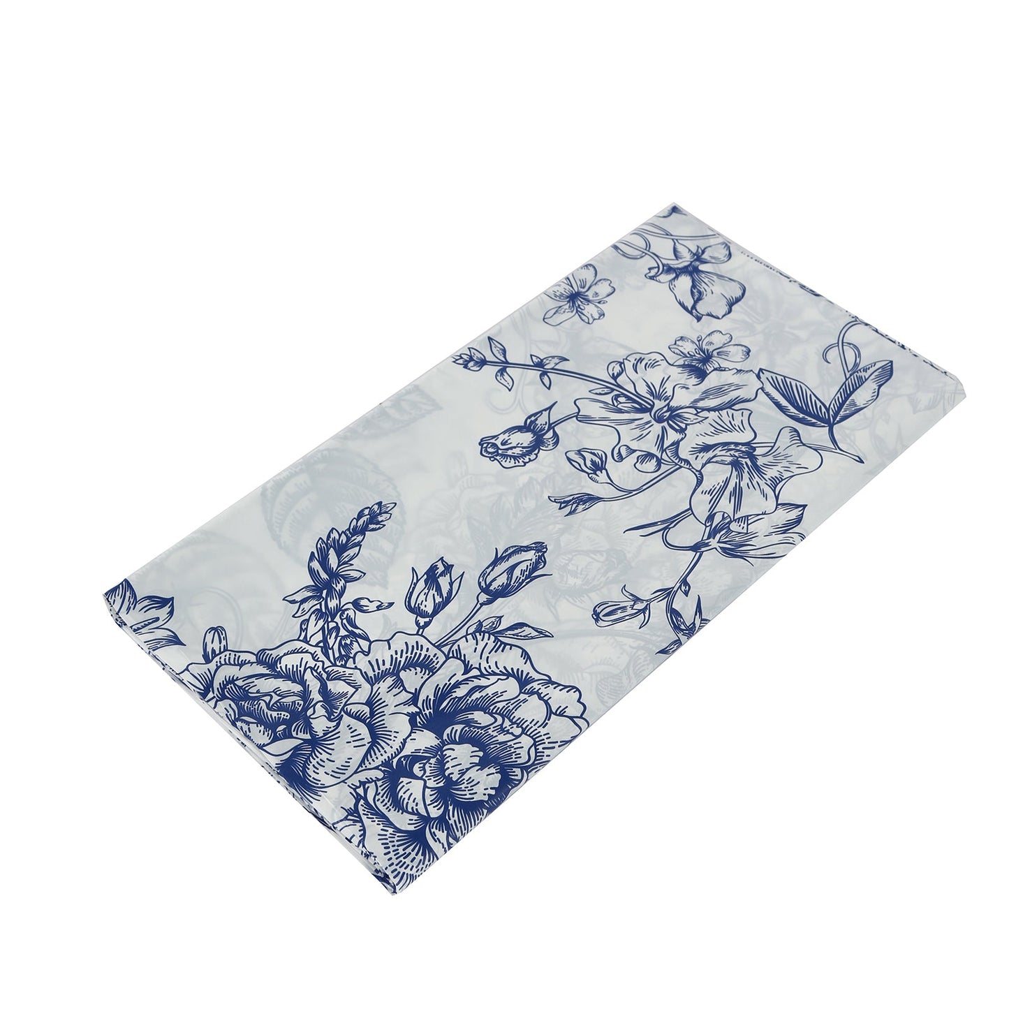 5-Pack Rectangular Plastic Tablecloths â€“ White with Blue French Toile Pattern, PVC Waterproof Disposable Table Covers 54"x108"