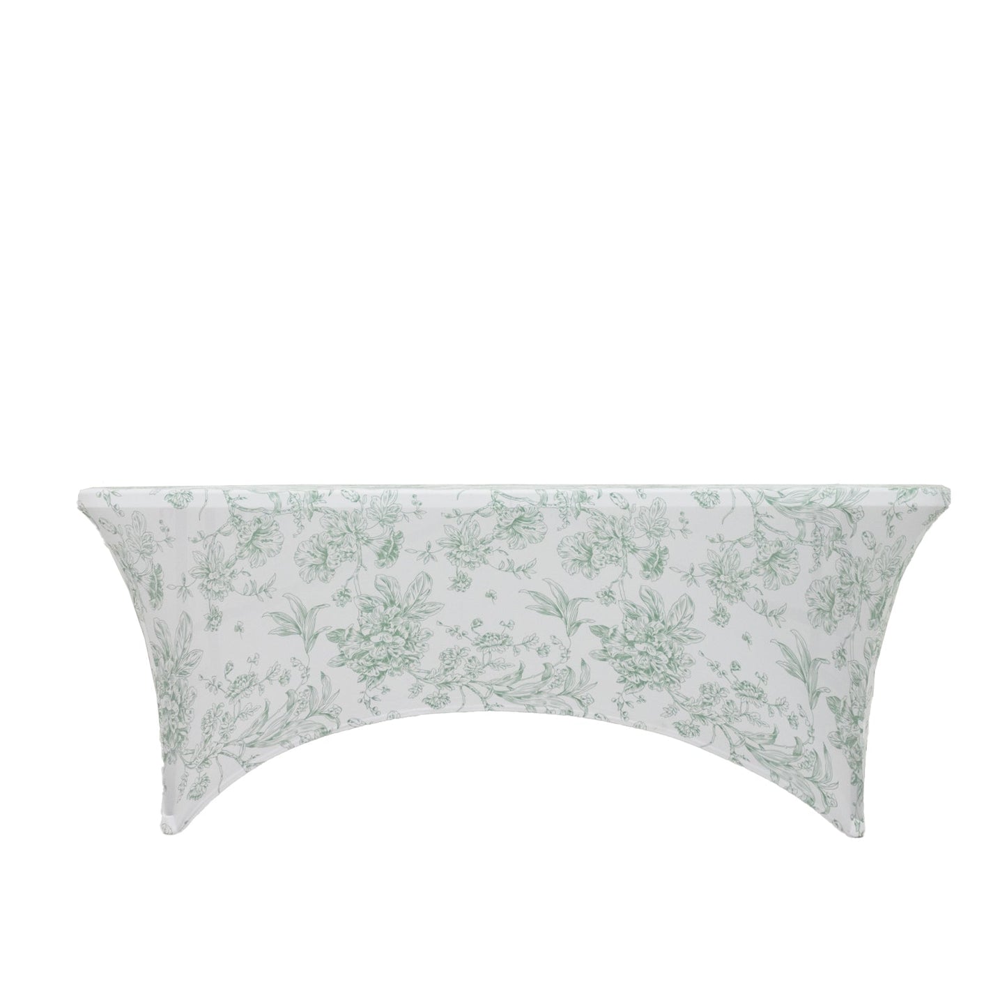 6ft Spandex Fitted Rectangle Tablecloth â€“ White & Dusty Sage Green French Toile Wrinkle-Free Stretch Table Cover