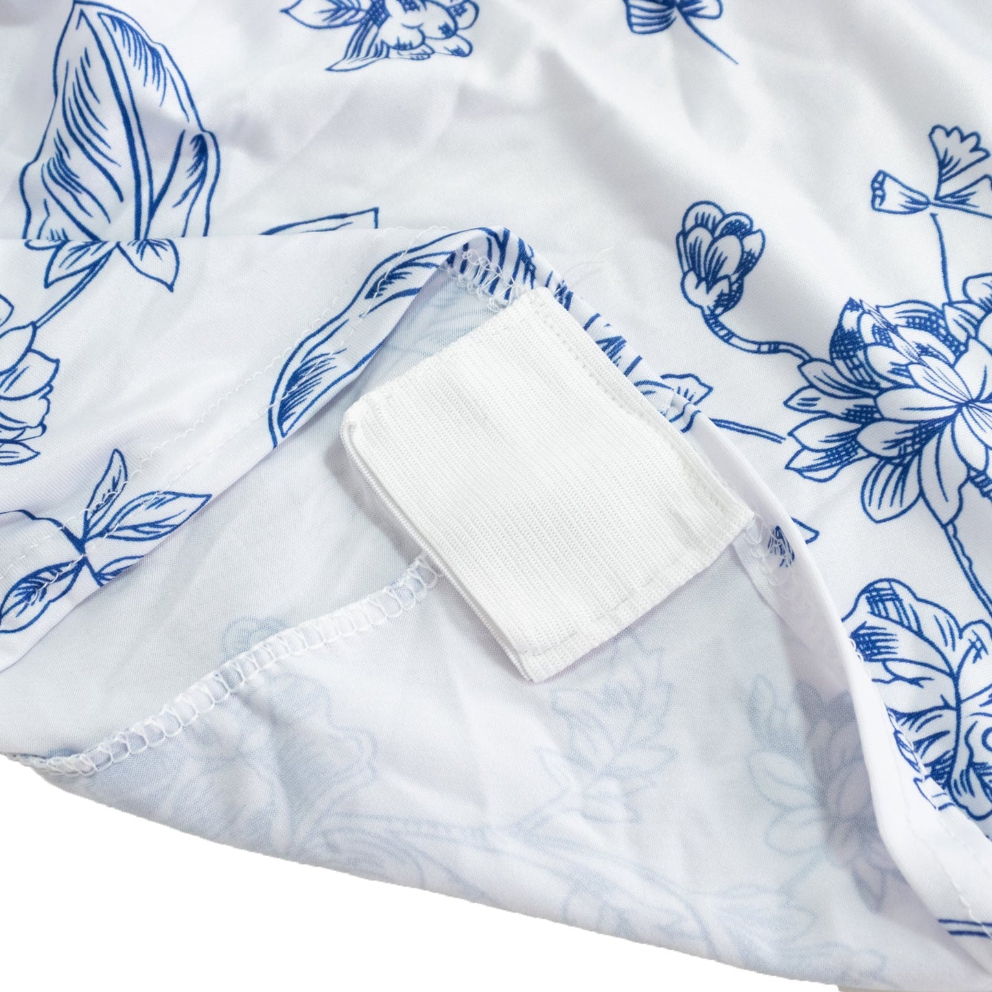 8ft Spandex Fitted Rectangle Tablecloth â€“ White & Blue French Toile Wrinkle-Free Stretch Table Cover