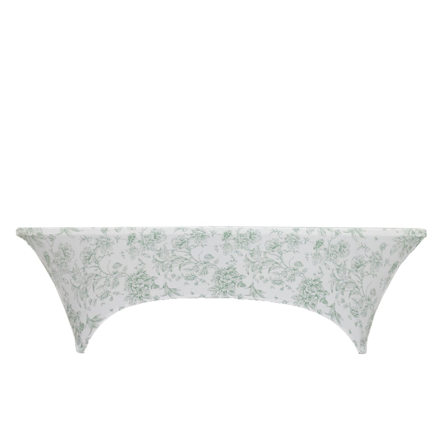 8ft Spandex Fitted Rectangle Tablecloth â€“ White & Dusty Sage Green French Toile Wrinkle-Free Stretch Table Cover