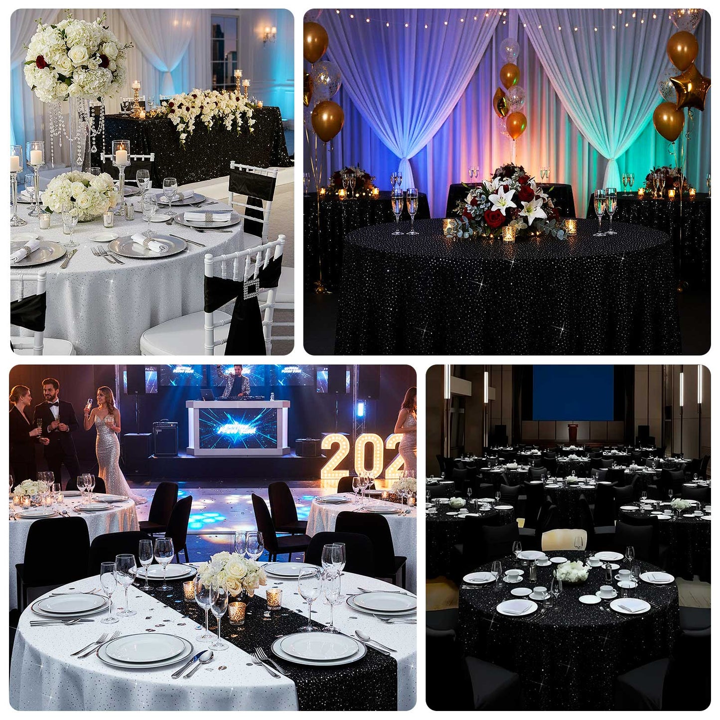 Scuba Round Tablecloth 132â€³ Pearl White with Rhinestone Accents â€“ Seamless, Wrinkle-Free, Stain-Resistant Event Linen