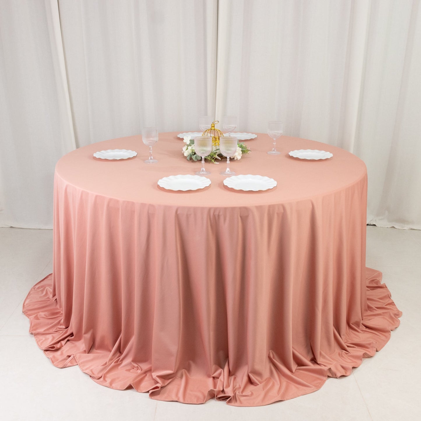Scuba Round 132" Tablecloth Dusty Rose - Wrinkle Free & Stain Resistant Seamless Table Cover