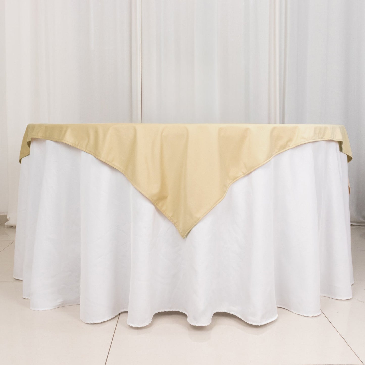 Premium Polyester 54"x54" Table Overlay Square Tablecloth Beige - Stain and Wrinkle-Resistant 220GSM Table Topper