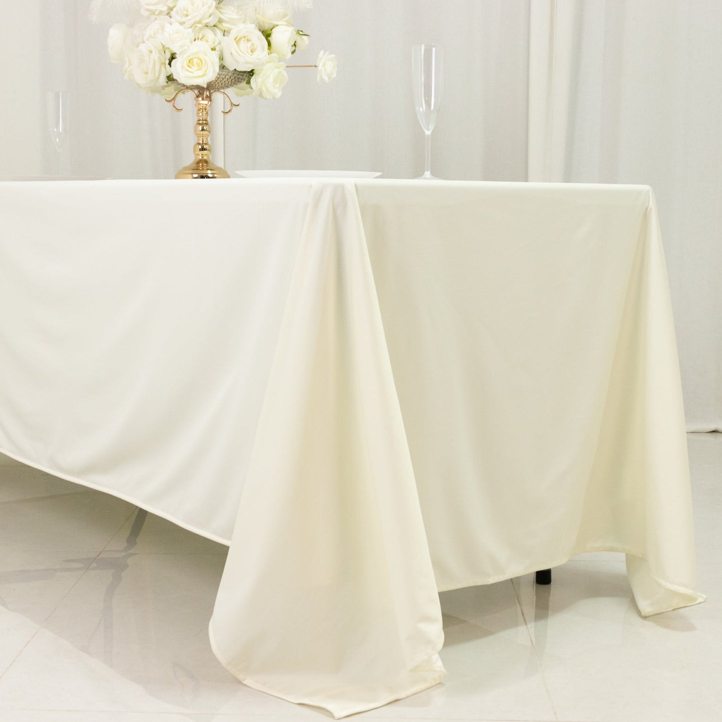 Scuba Rectangular 72"x120" Tablecloth Ivory - Wrinkle Free & Stain Resistant Table Cover