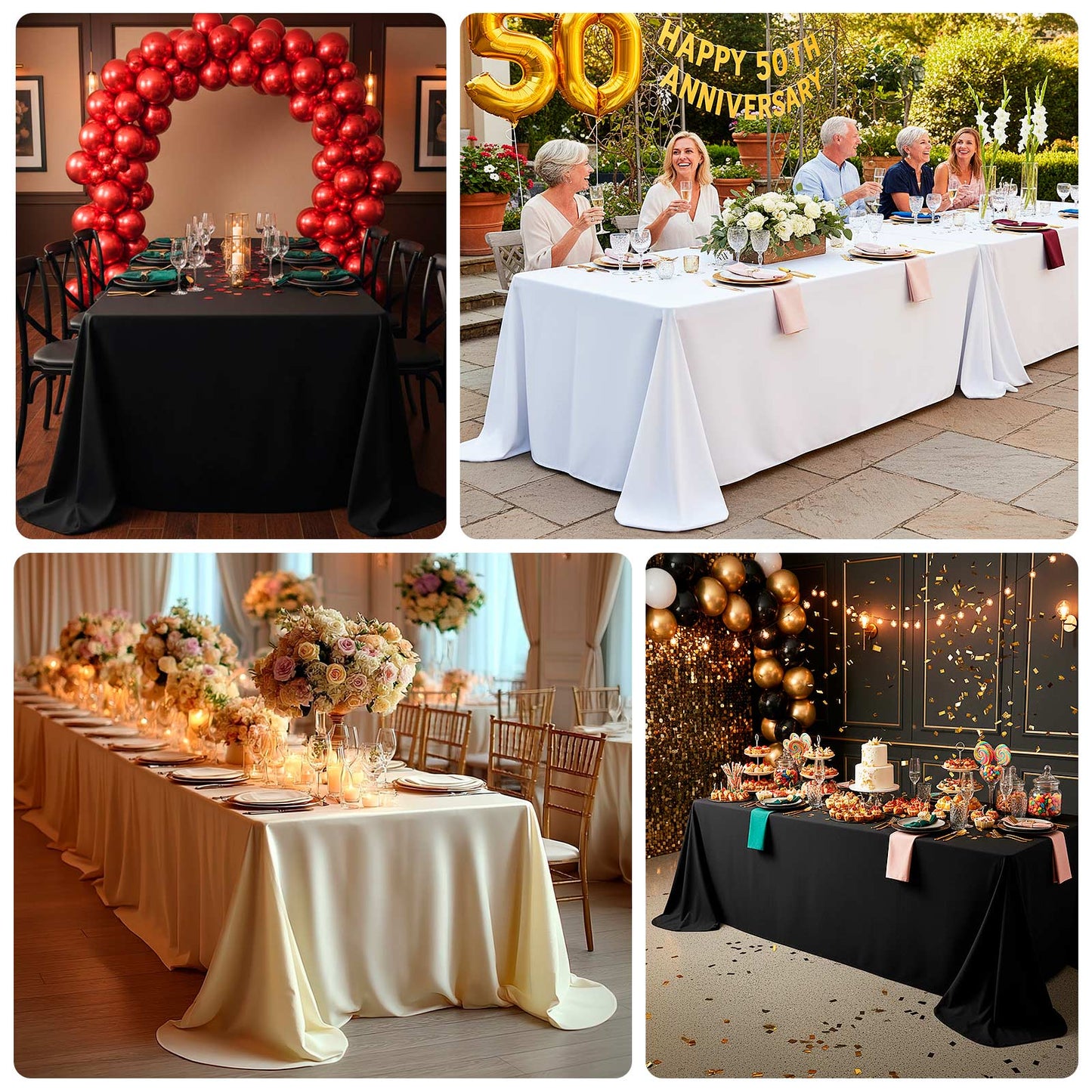 Scuba Rectangular 90"x132" Tablecloth Ivory with Rounded Corners â€“ Seamless, Wrinkle Free & Stain Resistant Table Cover