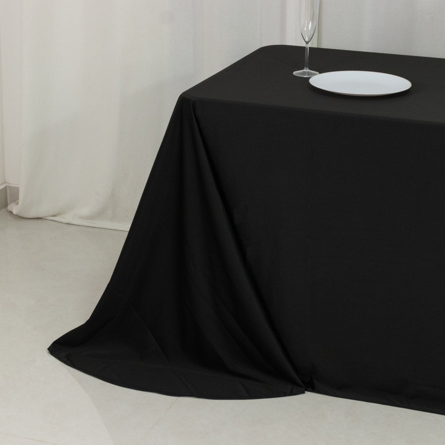 Scuba Rectangular 90"x156" Tablecloth Black with Rounded Corners â€“ Seamless, Wrinkle Free & Stain Resistant Table Cover