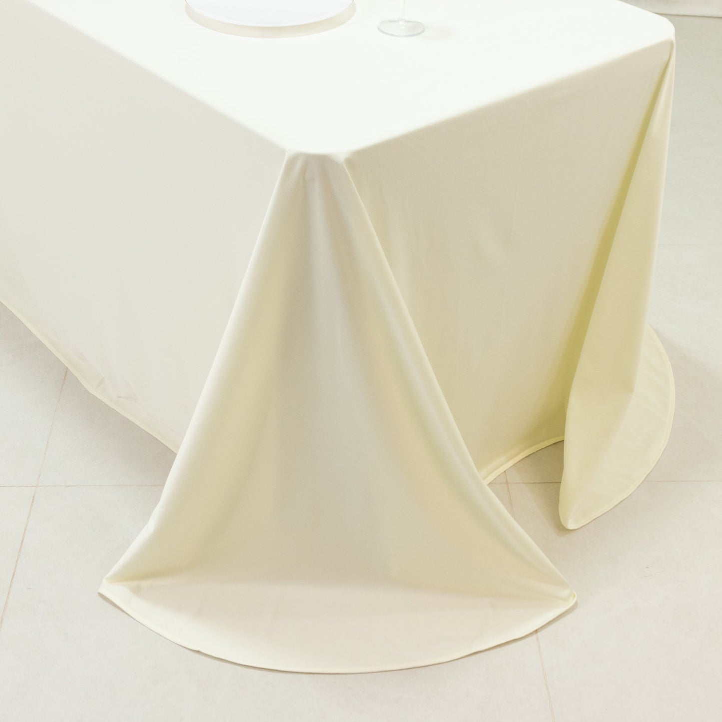 Scuba Rectangular 90"x156" Tablecloth Ivory with Rounded Corners â€“ Seamless, Wrinkle Free & Stain Resistant Table Cover