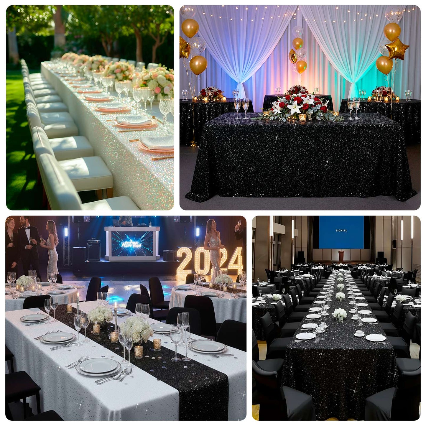 Scuba Rectangular Tablecloth 90"Ã—156" Pearl White with Rhinestone Accents â€“ Seamless, Wrinkle-Free, Stain-Resistant Event Linen