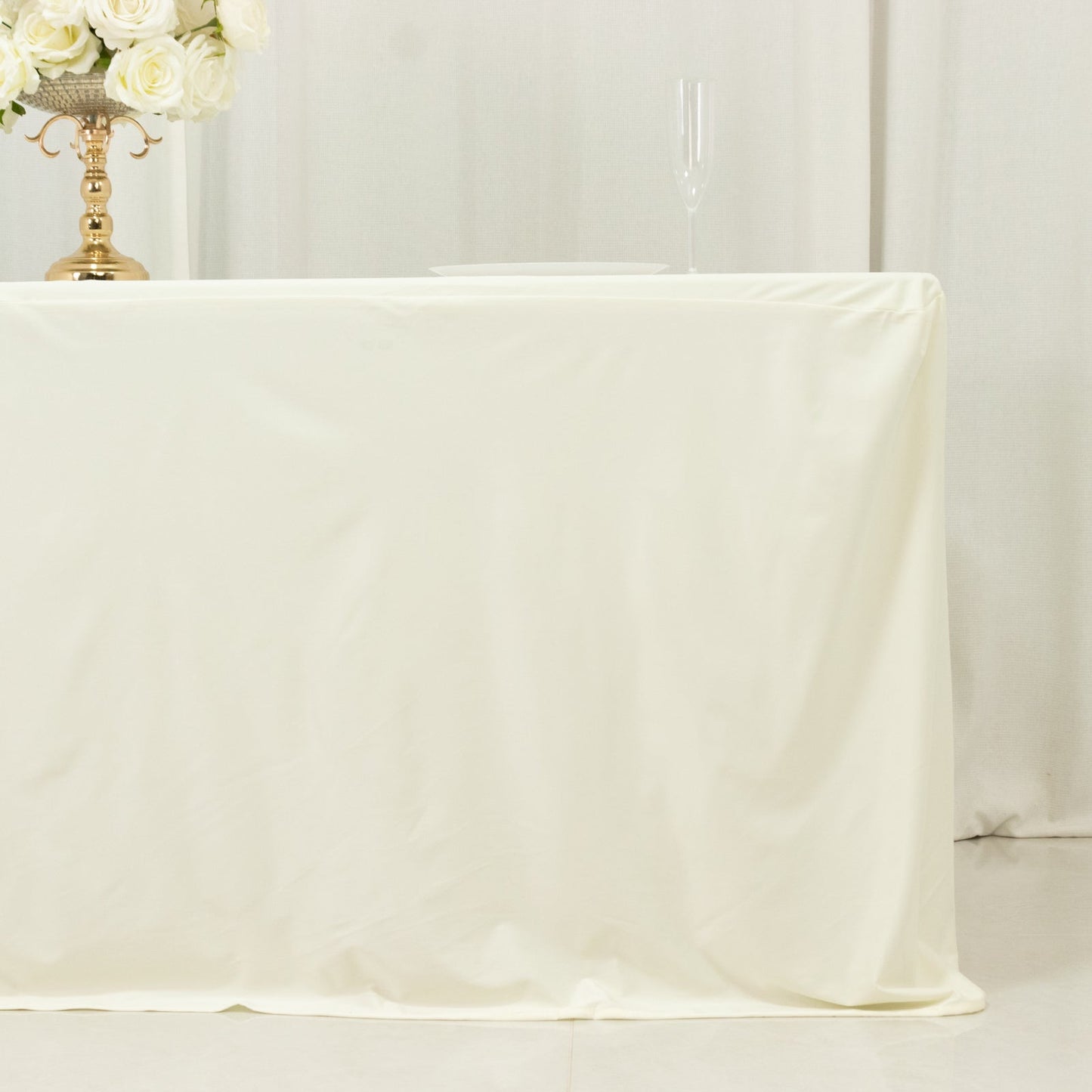 6ft Scuba Rectangular Fitted Tablecloth Ivory â€“ Wrinkle-Free, Stain Resistant