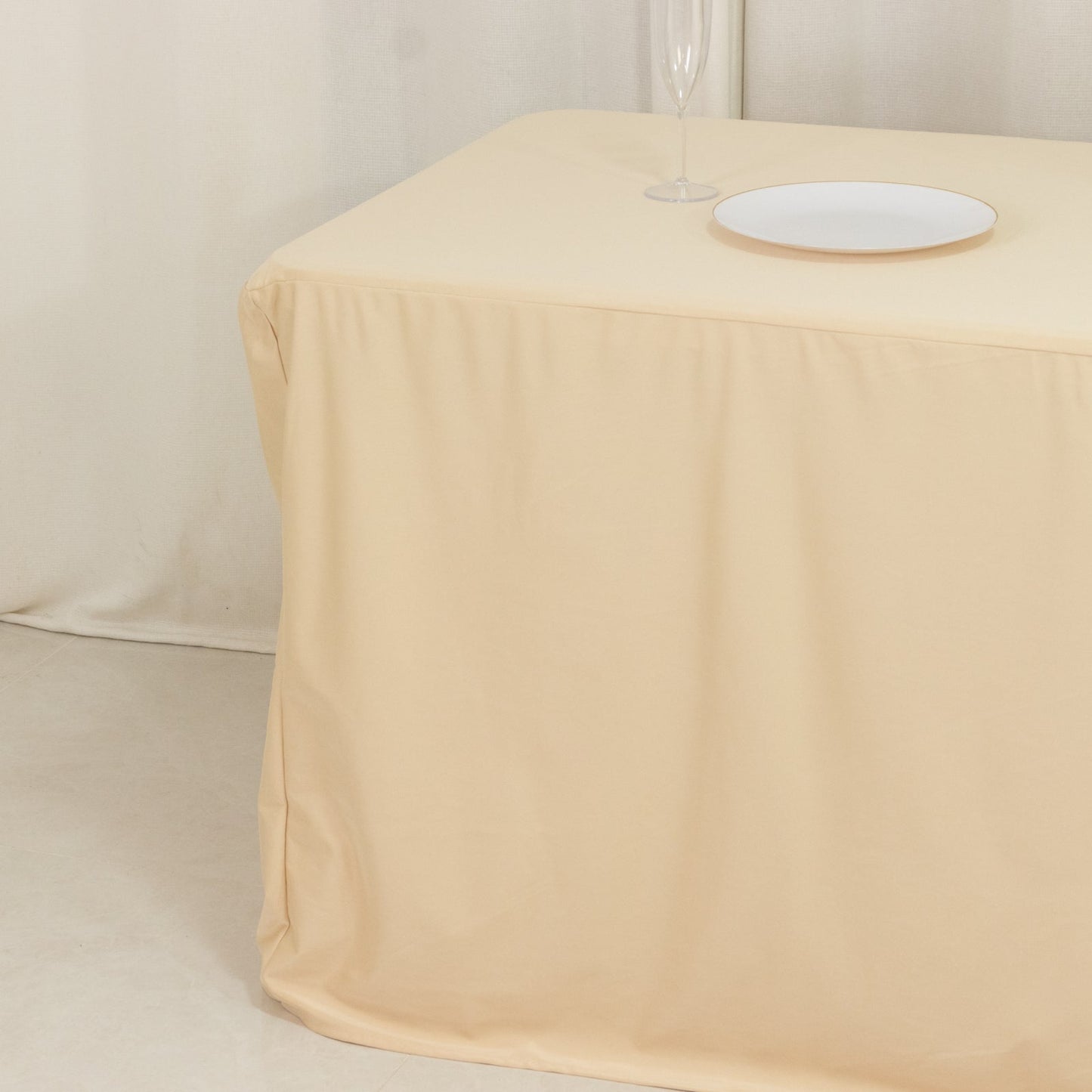 8ft Scuba Rectangular Fitted Tablecloth Beige â€“ Wrinkle-Free, Stain Resistant