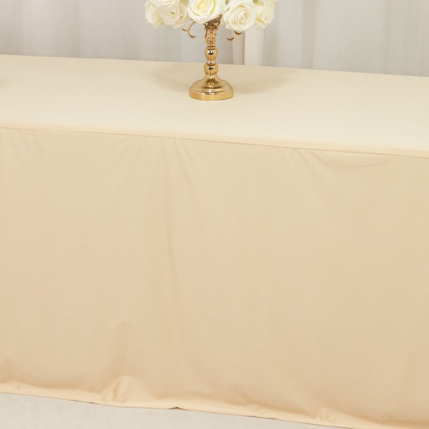 8ft Scuba Rectangular Fitted Tablecloth Beige â€“ Wrinkle-Free, Stain Resistant