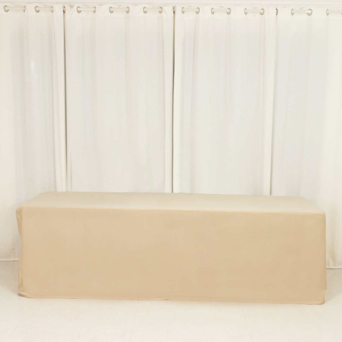8ft Scuba Rectangular Fitted Tablecloth Beige â€“ Wrinkle-Free, Stain Resistant