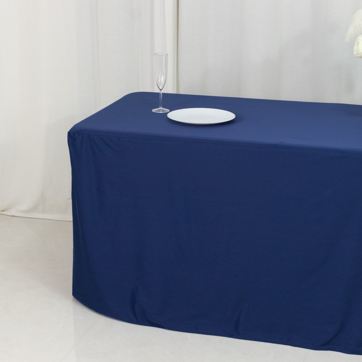 8ft Scuba Rectangular Fitted Tablecloth Navy Blue â€“ Wrinkle-Free, Stain Resistant