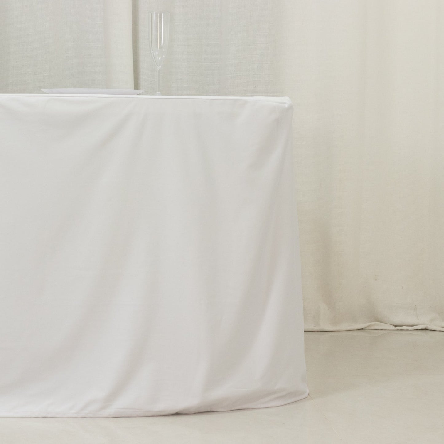 8ft Scuba Rectangular Fitted Tablecloth White â€“ Wrinkle-Free, Stain Resistant