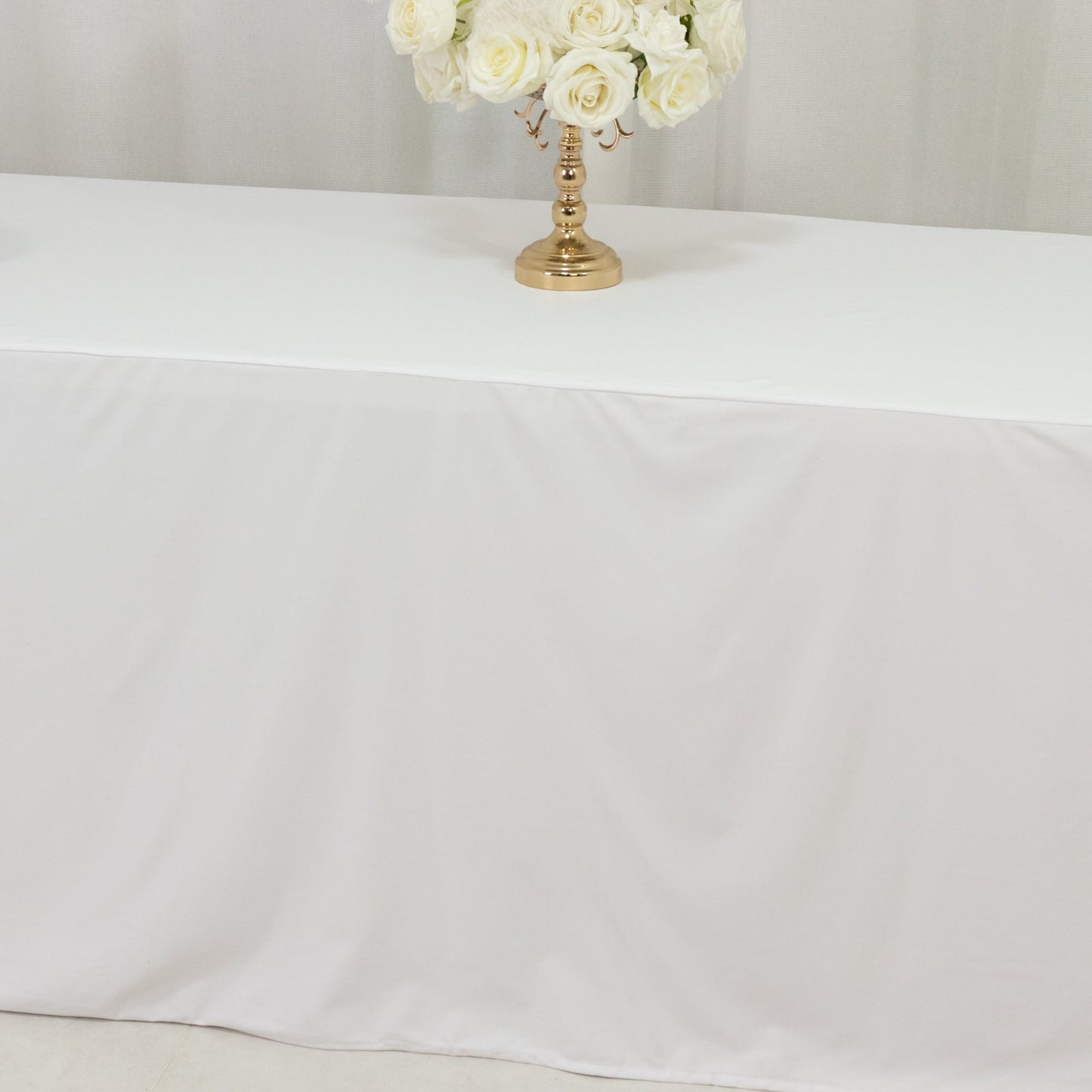 8ft Scuba Rectangular Fitted Tablecloth White â€“ Wrinkle-Free, Stain Resistant