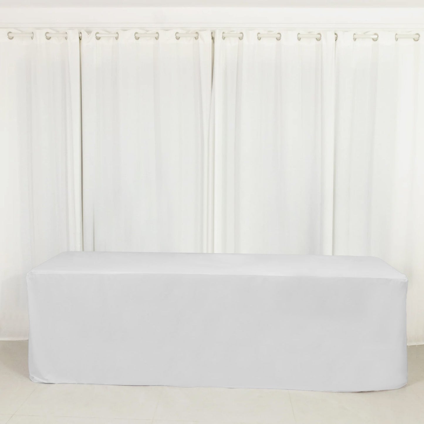 8ft Scuba Rectangular Fitted Tablecloth White â€“ Wrinkle-Free, Stain Resistant