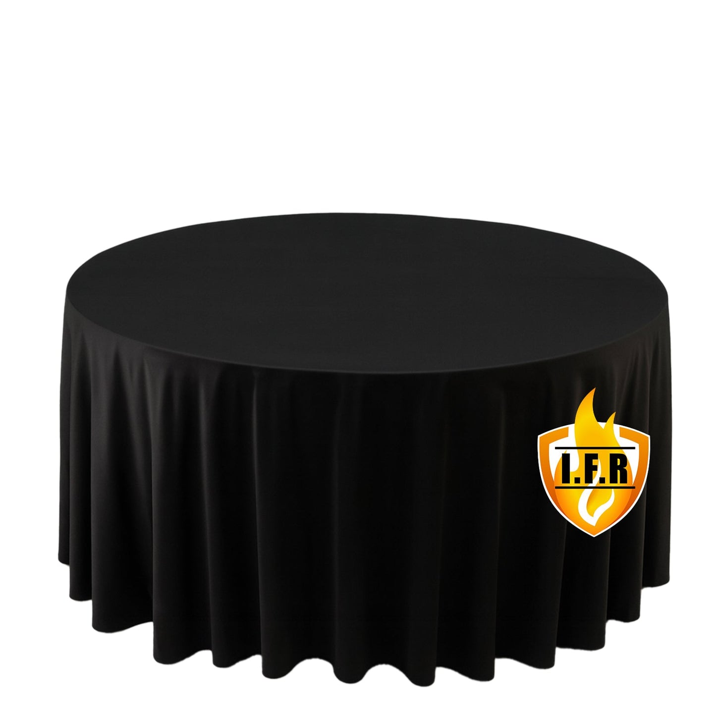 Fire Retardant Scuba Tablecloth â€“ 120" Round Black, Wrinkle Free, Stain Resistant, Seamless Polyester Cover