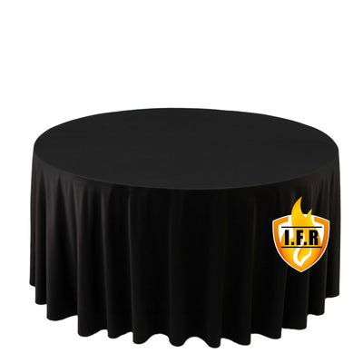 Fire Retardant Scuba Tablecloth â€“ 120" Round Black, Wrinkle Free, Stain Resistant, Seamless Polyester Cover