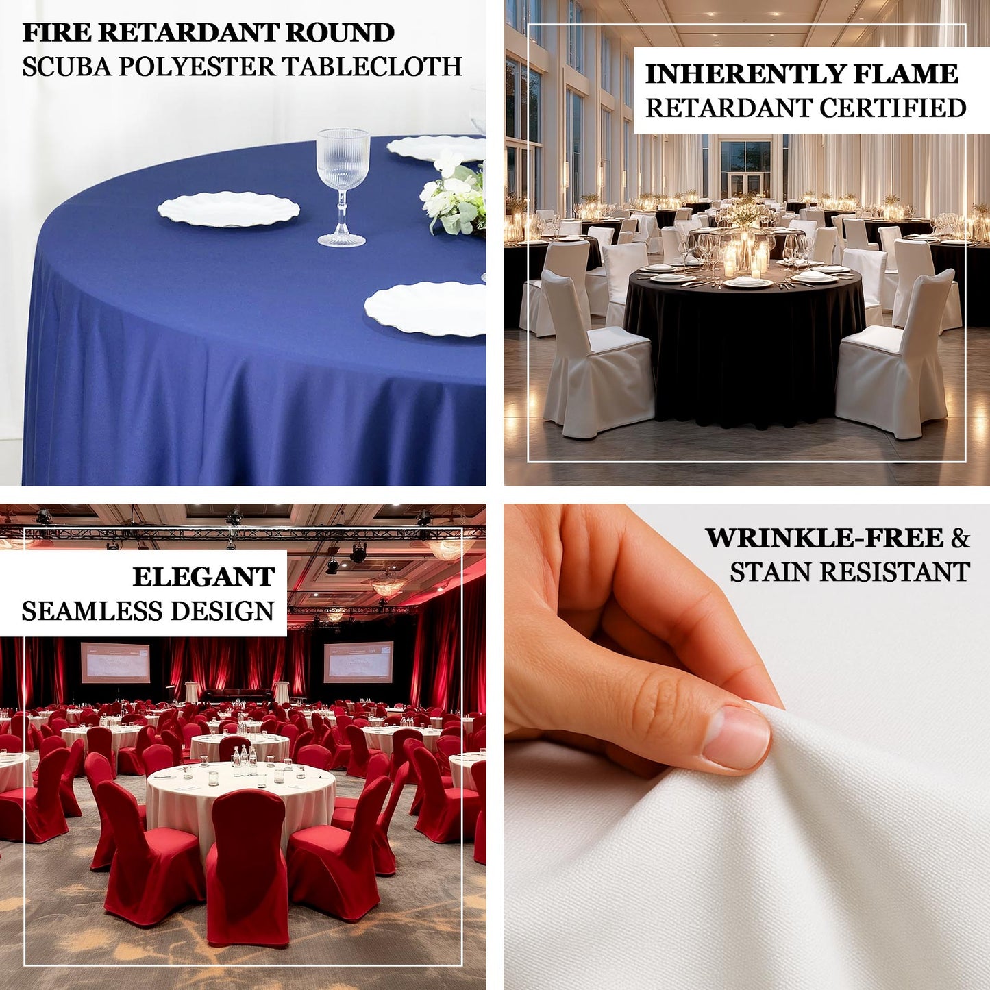 Fire Retardant Scuba Tablecloth â€“ 120" Round Ivory, Wrinkle Free, Stain Resistant, Seamless Polyester Cover
