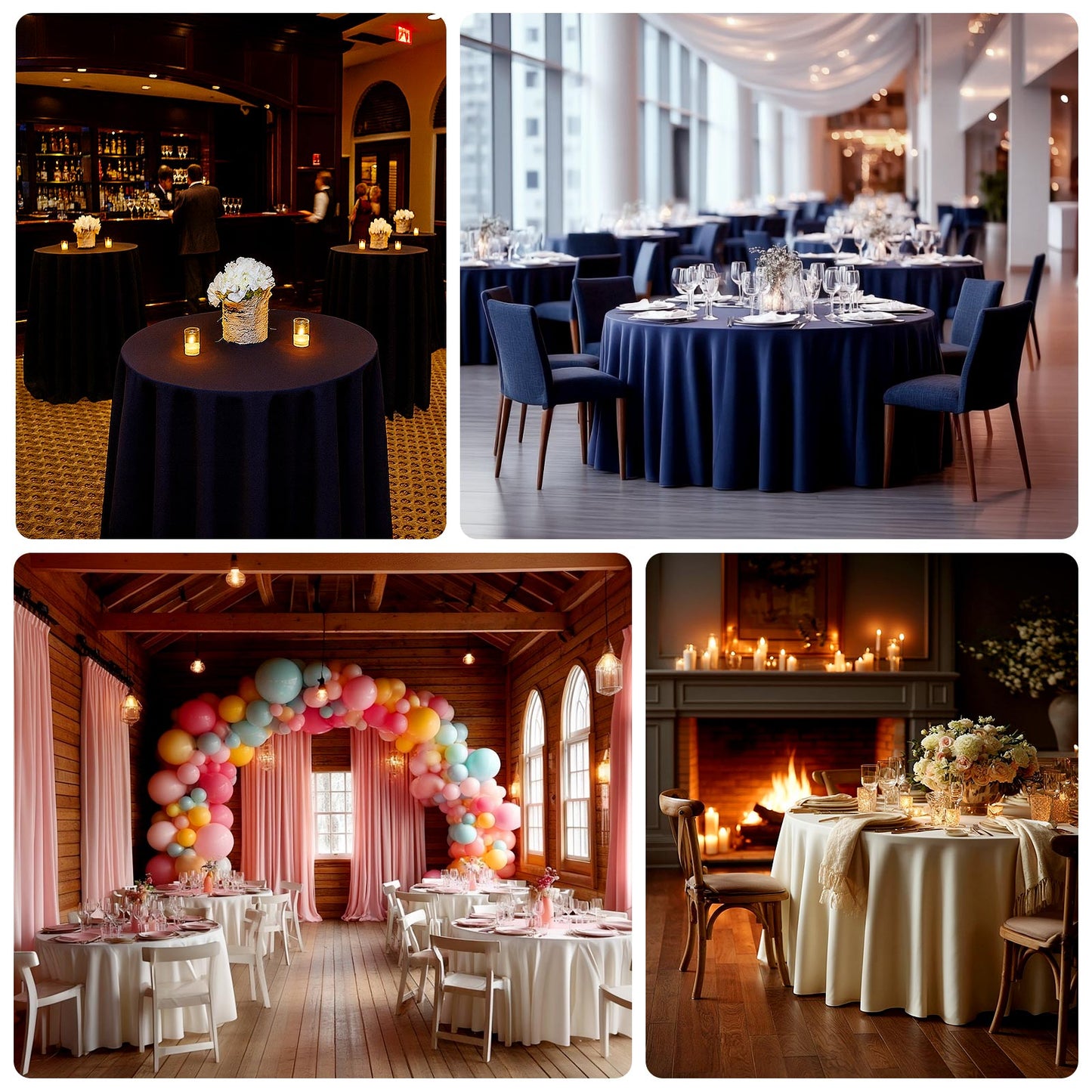 Fire Retardant Scuba Tablecloth â€“ 120" Round Navy Blue, Wrinkle Free, Stain Resistant, Seamless Polyester Cover