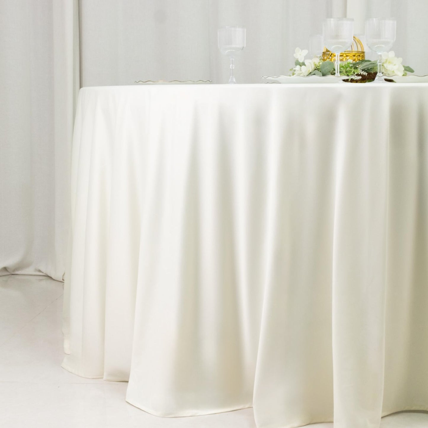 Fire Retardant Scuba Tablecloth â€“ 120" Round Ivory, Wrinkle Free, Stain Resistant, Seamless Polyester Cover