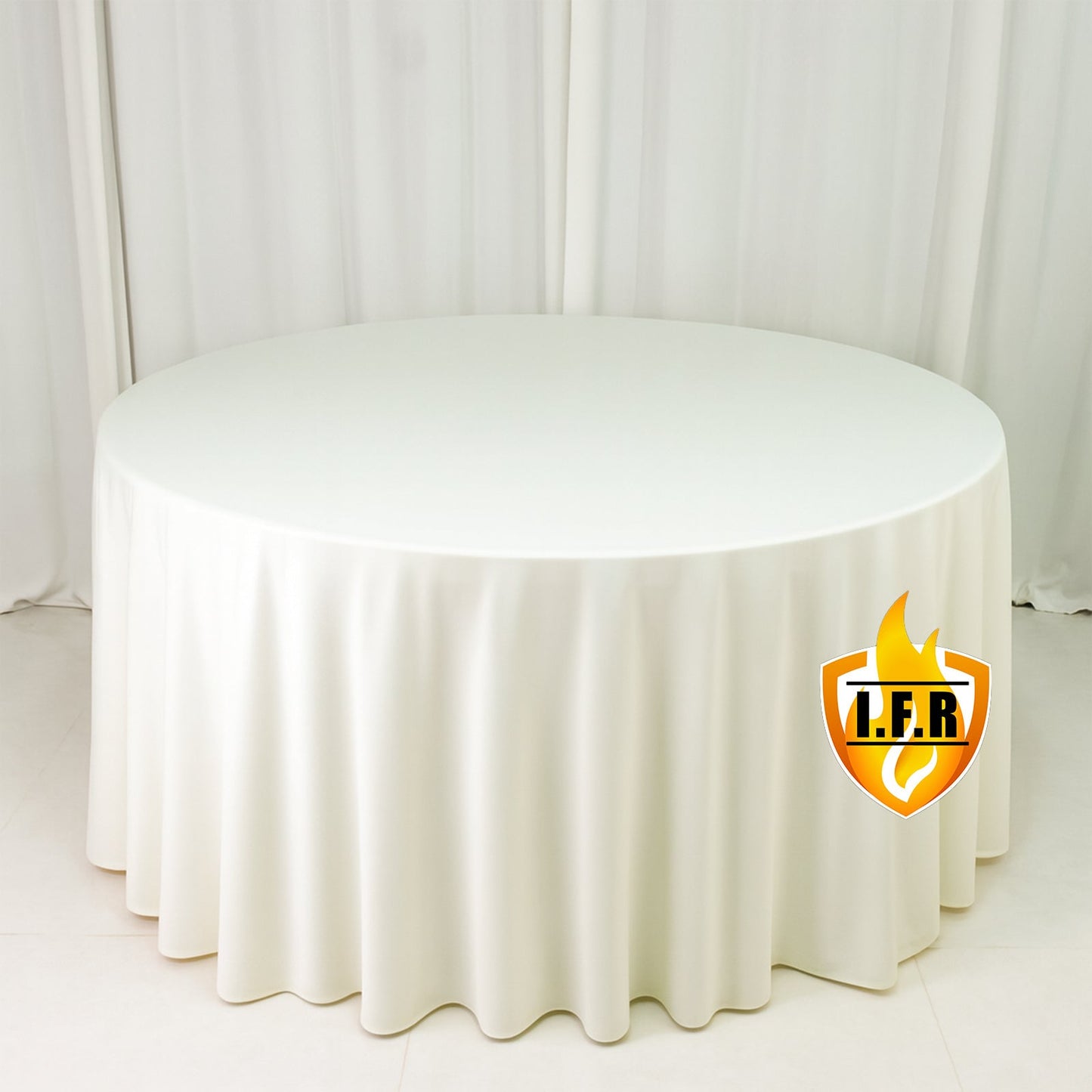 Fire Retardant Scuba Tablecloth â€“ 120" Round Ivory, Wrinkle Free, Stain Resistant, Seamless Polyester Cover