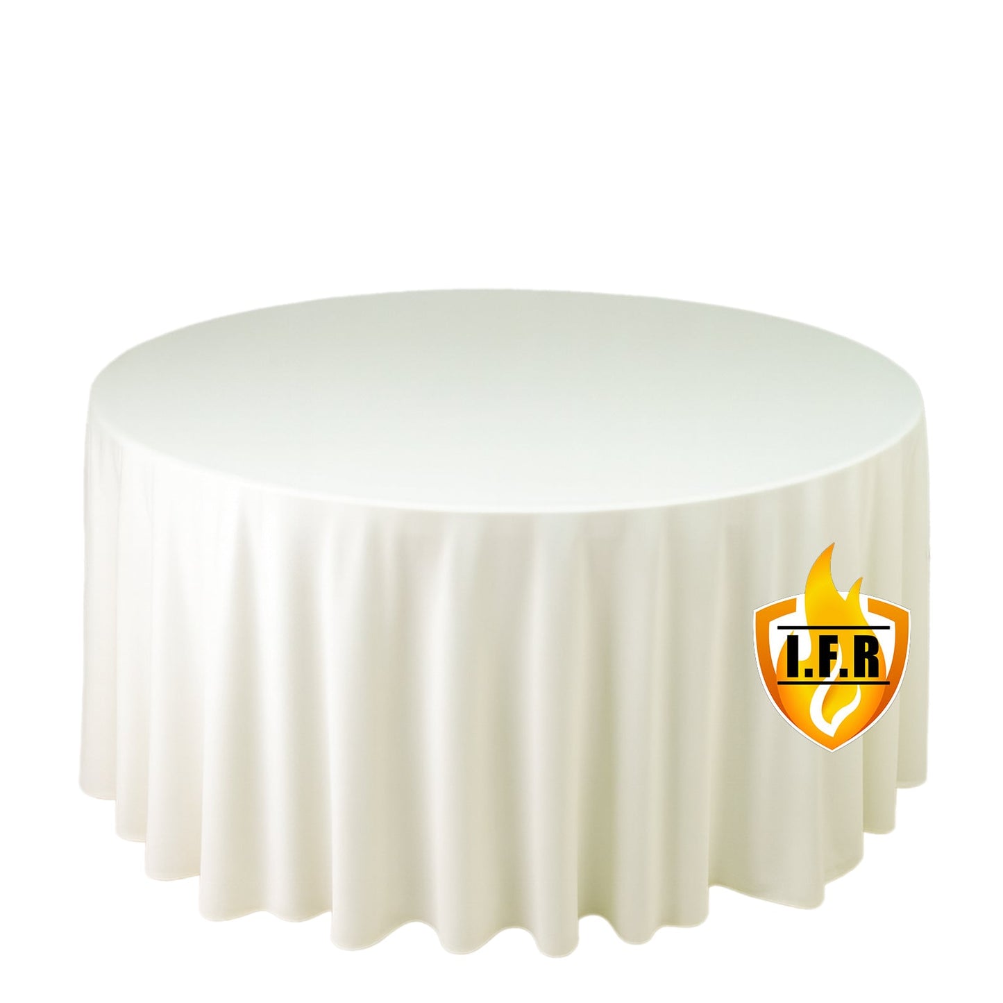 Fire Retardant Scuba Tablecloth â€“ 120" Round Ivory, Wrinkle Free, Stain Resistant, Seamless Polyester Cover