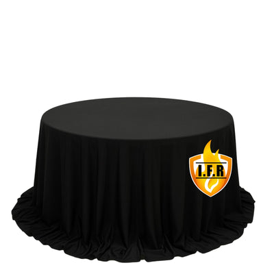 Fire Retardant Scuba Tablecloth â€“ 132" Round Black, Wrinkle Free, Stain Resistant, Seamless Polyester Cover