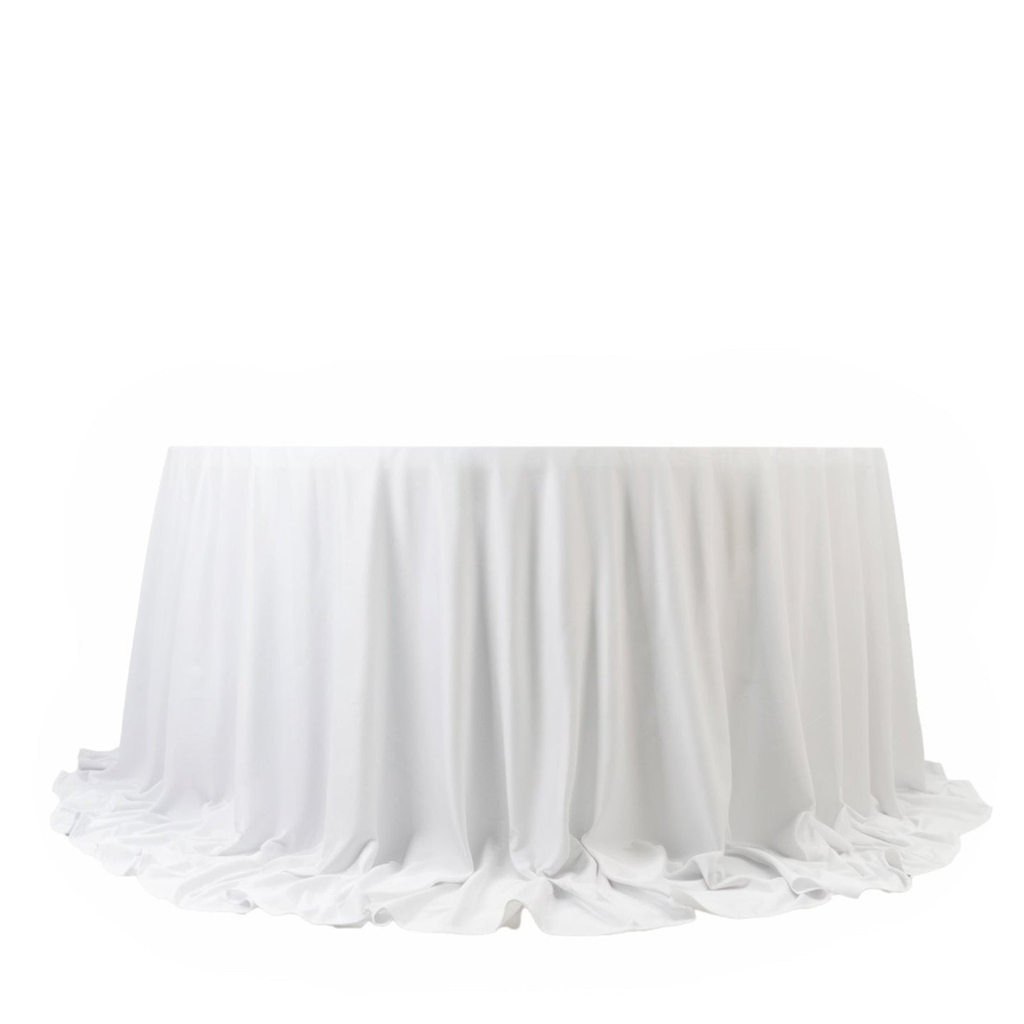 Fire Retardant Scuba Tablecloth â€“ 132" Round White, Wrinkle Free, Stain Resistant, Seamless Polyester Cover