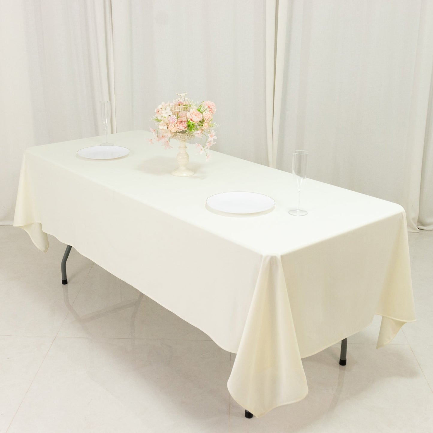 Fire Retardant Scuba Tablecloth â€“ 60"x102" Rectangle Ivory, Wrinkle Free, Stain Resistant Polyester Cover